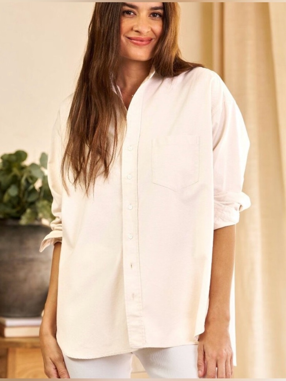 Frank & Eileen Shirley Oversized Button-Up Oxford Shirt in Sand Size Large